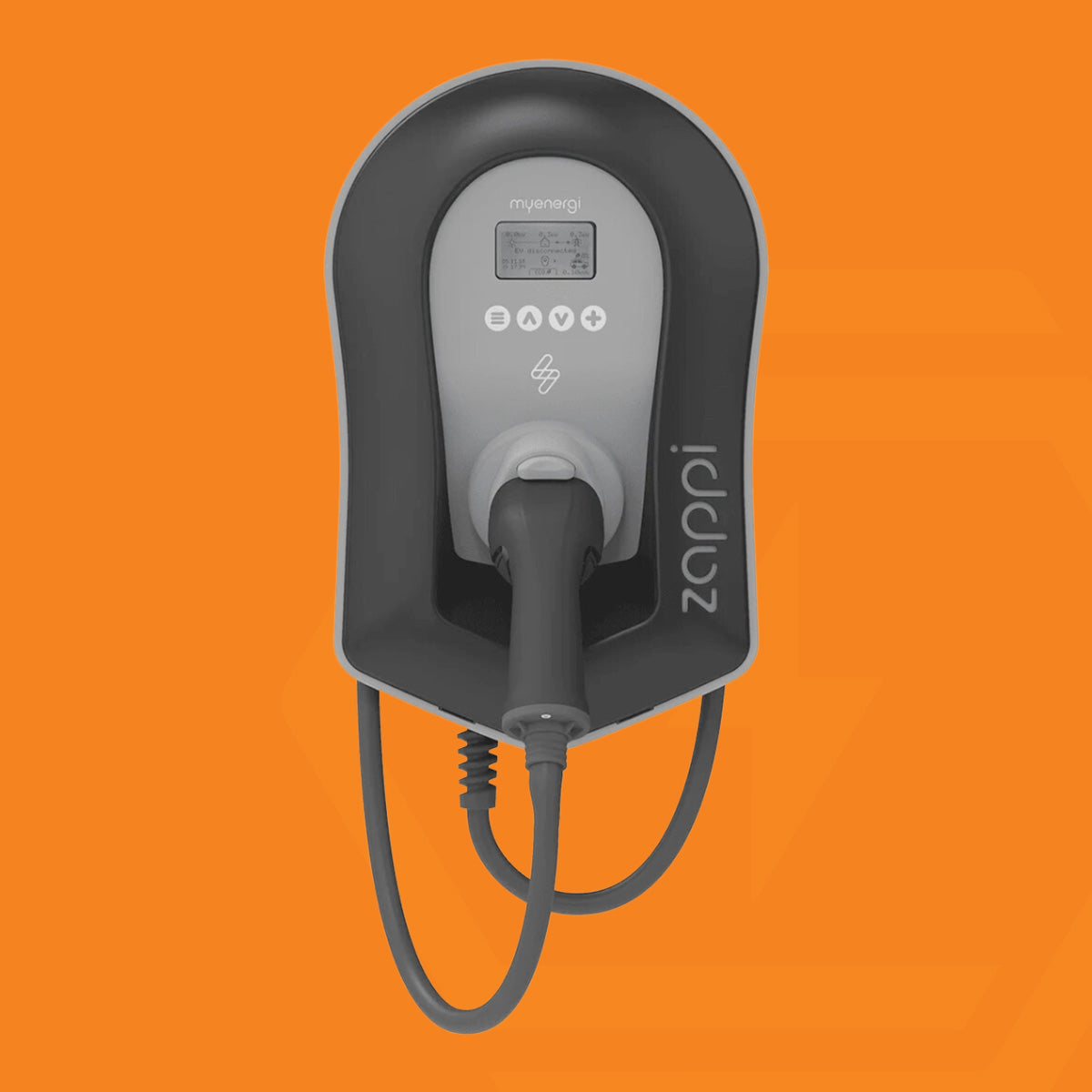 ZAPPI Multiphase (7kW/22kW) Tethered Black with tethered 6.5m cable